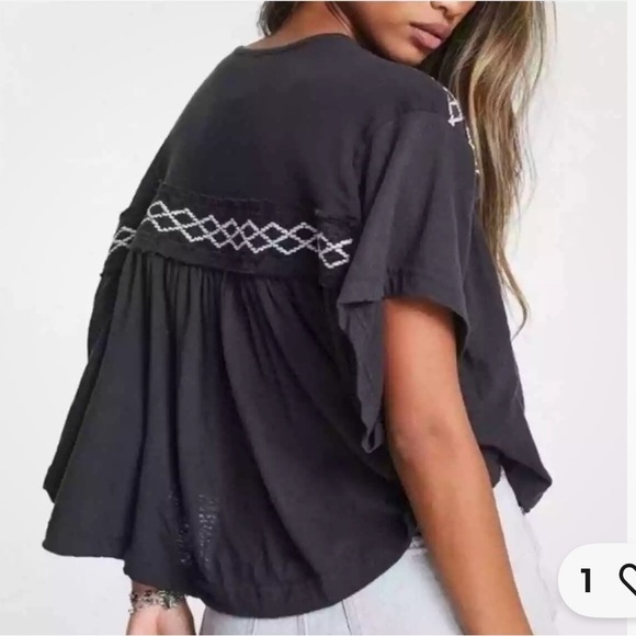 Free People Embroidered Oversized Top Small Boho Oversized Hippie Peasant Flowy - Picture 14 of 14